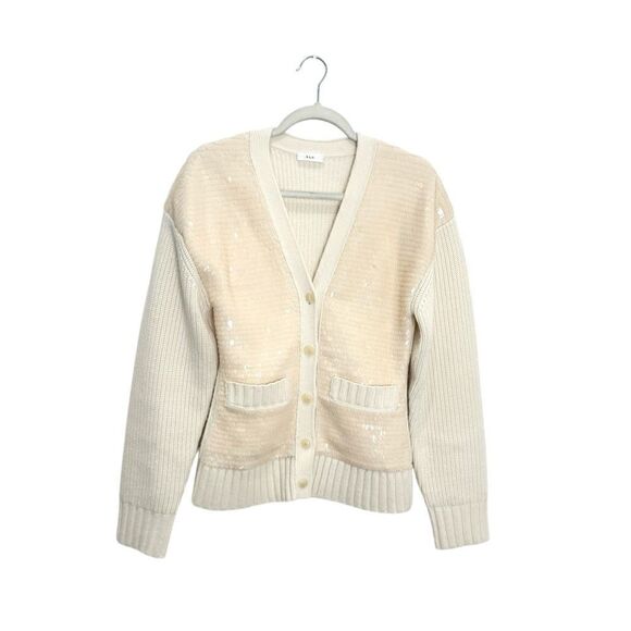 A.L.C Ellen Sequin Merino Wool Cardigan in ivory - Picture 3 of 9